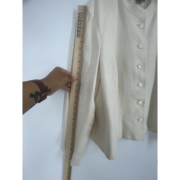 Lauren Ralph Lauren Blazer 100% Linen Mandarin Collar Herringbone Woven Jacket - Picture 7 of 15